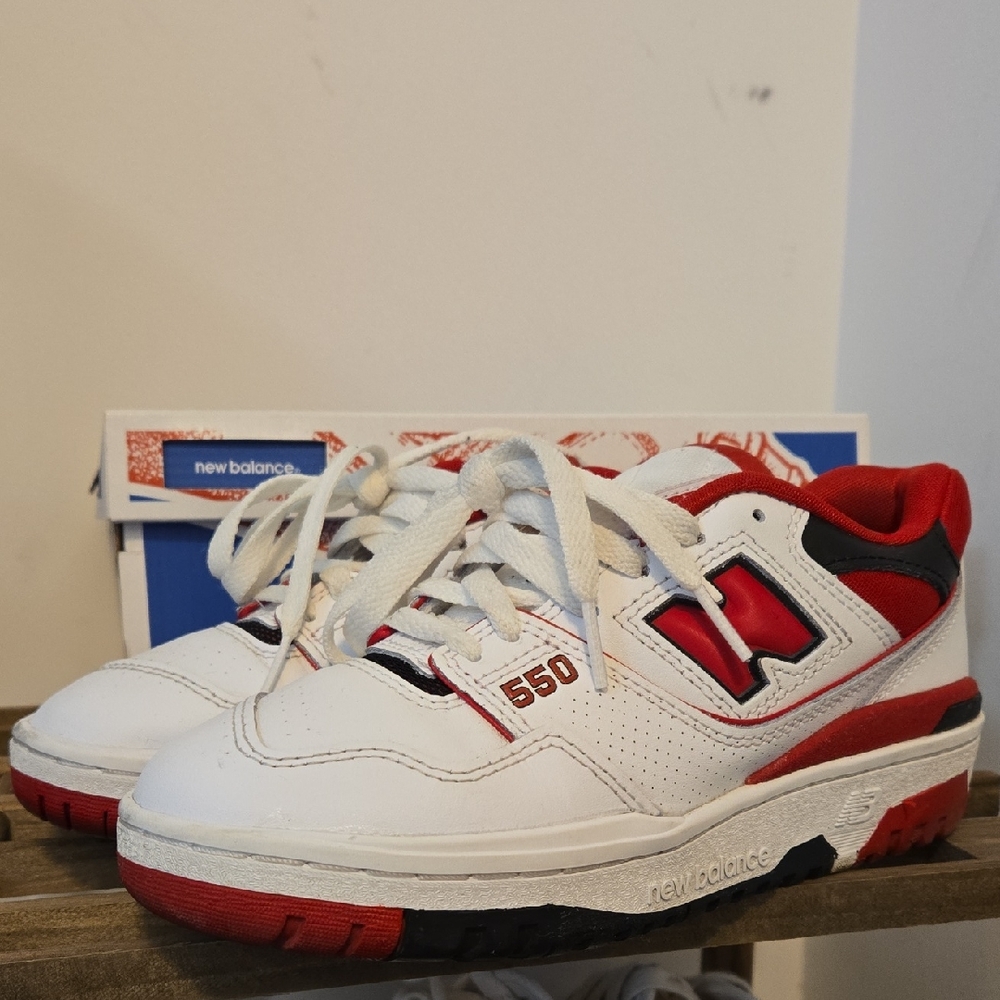 New Balance 550 Black, White, and Red Sneakers Retro Design
